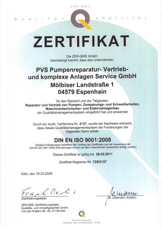 ISO 9001 Zertifikat